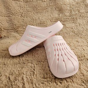 adidas Unisex-Adult Adilette Clogs | Pink with White Stripes | M10, W11